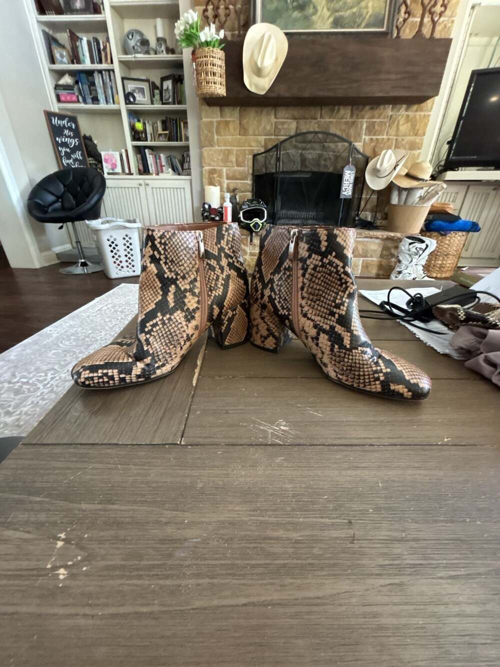 Franco Sarto Women's Snakeskin Print Ankle Booties with Block Heel - Picture 3 of 5